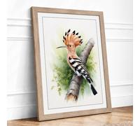 Hoopoe on Branch Botanical Framed Wall Art Print A2 Oak