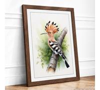 Hoopoe on Branch Botanical Framed Wall Art Print A3 (42×29.7cm) Walnut,