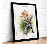 Hoopoe on Branch Botanical Framed Wall Art Print A4 Black