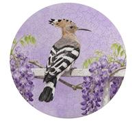 Hoopoe on Purple Wisteria Jigsaw Puzzle Challenging Round Animals Puzzle Wooden Jigsaw Puzzles for Adults Families 195 PCS