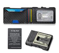 hooppoo Slim Wallet for Men with Carbon Fiber Leather RFID Blocking - Minimalist Pop Up Metal Money Clip Card Holder for Credit & Cash, Black, To My Dad