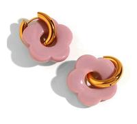 Hoops Colorful Resin Flower Drop Stainless Steel Earrings Woman Decoration Waterproof Jewellery Women Vacation Style-LotusPink