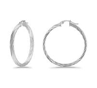 Hoops & Loops Sterling Silver 3mm Twist Design Polished Hoop Earrings, 35mm