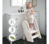 hoopyosms Children's Folding Step Stool for Bathroom and Kitchen, Height Adjustable, Non-Slip, Toilet Seat for Learning, Grey