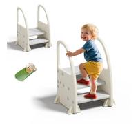 hoopyosms Step Stool for Kids with Handles, Adjustable to 2 or 3 Steps, Anti-Slip and Sturdy Toddler Stool for Bathroom, Kitchen and Bedroom, Grey