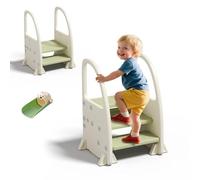 hoopyosms Step Stool for Kids with Handles, Adjustable to 2 or 3 Steps, Anti-Slip and Sturdy Toddler Stool for Bathroom, Kitchen and Bedroom, Green