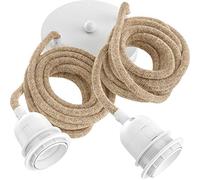 Hoopzi - Hang 2 - Pendant Light Fitting - 8.2 FT - Many Colours - E27 Socket - Fabric Electrical Cable - for Living Room, Bedroom, Kitchen - Cord and White