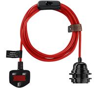 Hoopzi - Plug in Pendant Light to Light Up Your Home - 4.5M Fabric Electrical Cable - E27 Bulb Holder with Switch - Create Your Own Pendant Light, Portable Lamp, Hanging Lamp - BalaRed