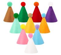 Hooqict 10 PCS Mini Party Hats for Stuffed Animals Colorful Mini Birthday Party DIY Felt Cone Hats with Pom Poms for Small Dogs Cats Party Animals Toy Figures, Assorted