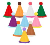 Hooqict 10 PCS Mini Party Hats for Stuffed Animals Colorful Mini Birthday Party DIY Felt Cone Hats with Pom Poms for Small Dogs Puppy Cats Party Animals Toy Figures