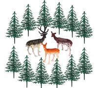 Hooqict 15Pcs Deer Christmas Tree Cake Topper with Tree Deer Figurines Hunting Cake Decorations for Winter Forest Woodland Birthday Party Supplies Animals Christmas Decorations