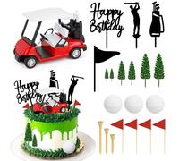 Hooqict 21 Pieces Golf Cake Decorations with Mini Cart, Ball, Clubs, Red Flag Golf Cake Toppers & Cupcake Toppers for Men Sports Themed Birthday Party Decorations Supplies
