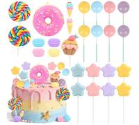 Hooqict 26Pcs Candyland Cake Decorations Set with Lollipop Donut Ice Cream Candy Cake Toppers & Cupcake Toppers for Girls Women Sweet Candy Themed Birthday Party Supplies Candyland Party Decorations