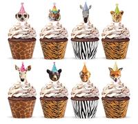 Hooqict 48 Pack Safari Animal Cupcake Toppers and Liners Party Animal Birthday Cake Decorations for Jungle Theme Baby Shower Safari Birthday Decorations Kids Wild Zoo Party Supplies