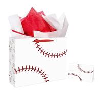 Hooqict Baseball Gift Bag Baseball Birthday Party Gift Wrapping Bag with Handles, Tissue Paper, Greeting Card for Kids Boys Men Sport Themed Birthday Party Favors Supplies
