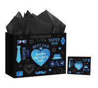 Hooqict Large Father’s Day Gift Bag Daddy Gift Wrap Bag with Handles, Tissue Paper, Greeting Cards for Best Dad Husband Grandfather Happy Fathers Day Celebrations Party Decorations