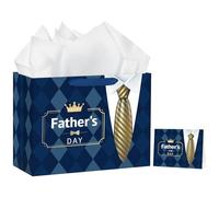 Hooqict Large Fathers Day Gift Bag Father Gift Wrap Bag with Handles, Tissue Paper, Greeting Cards for Best Daddy Husband Grandfather Happy Father's Day Celebrations Party Supplies