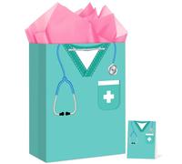 Hooqict Large Nurse Graduation Gift Bag Nurse Gift Wrap Bag with Handles, Tissue Paper, Greeting Cards for Her Women New Grad Nursing Student Medical School Graduation Party Gifts Supplies