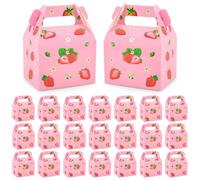 Hooqict Strawberry Party Favor Treat Boxes Cute Berry Gift Boxes with Handles for Pink Sweet Strawberry Birthday Party Favors Snack Goodie Fruit Candy Cookie