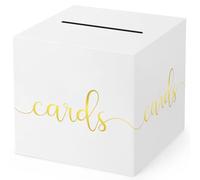 Hooqict White Card Box with Slot 9.1" Gold Foil Gift Card Box Holder for Party, Graduation, Wedding Reception, Retirement Party Decorations, Raffle Ticket Money Envelope