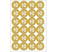 Hooray 10 Ten Tenth 10th Birthday Circular Matt Paper Stickers A4 Sheet of 24 (Each Sticker is 45mm Diameter)