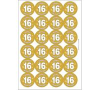 Hooray 16 Sixteen Sixteenth 16th Birthday Circular Matt Paper Stickers A4 Sheet of 24 (Each Sticker is 45mm Diameter)