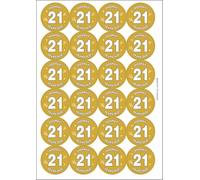Hooray 21 Twenty One Twenty First 21st Birthday Circular Matt Paper Stickers A4 Sheet of 24 (Each Sticker is 45mm Diameter)