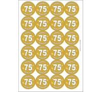 Hooray 75 Seventy Five Seventy Fifth 75th Birthday Circular Matt Paper Stickers A4 Sheet of 24 (Each Sticker is 45mm Diameter)