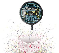 Hooray It's A Boy! Neon Lights Round 45cm Foil Helium Balloon - Inflated Balloon in a Box