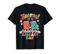 Hooray Its Library Day Retro Book Lover Librarian Reading T-Shirt