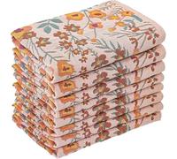 HOORDRY 100% Cotton Kitchen Tea Towels, Pack of 8, Super Absorbent Hand Towels with Hanging Loop for Kitchen and Bathroom with Pretty Floral Pattern, Decorative Thick Dish Towels 41x38CM-Orange.