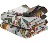 HOORDRY Bedspread Bed Throw 200 x 230 cm 100% Cotton Boho Blanket, Blanket as Throw, Couch Sofa Double-Sided Woven with Pattern, Flower, White & Green (huahui 200*230)