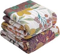 HOORDRY Boho Rustic Throw Blanket,100% Cotton Soft Vintage Bed Throw Blankets Floral Farmhouse Decor Throws, Reversible Throw for Sofa Couch and Gift, 150X200CM for All Seasons -White