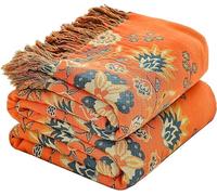 HOORDRY Cotton Woven Boho Bedspread, 230 x 250 cm, Double-Sided Reversible Throw with Fringes, Soft TV & Couch Blanket