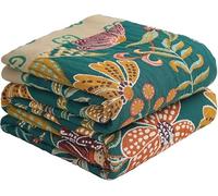 HOORDRY Green Flower Cotton Blanket, Soft and Breathable Bedspread, Cotton Muslin Blanket for All Season