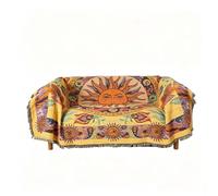 HOORDRY Large Boho Throw Blanket,180 X 230, Reversible Vintage Hippie Blanket, Sun and Moon Decorative celestial Woven throws for Armchair Sofa Couch Bed, Room Decor, Yellow/Sage Green
