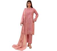 HOORE LONDON Women's 3-Piece Stitched Soft Pink Embroidered Lawn Suit | Elegant Floral Kurta with Matching Printed Dupatta & Trousers | Ready to Wear Summer, Eid & Festive South Asian Outfit