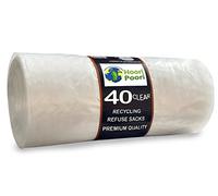 HooriPoori 100L 40 Extra Large Strong Clear Recycling Bags 35 μm Thick Leak Tear Resistant Transparent Bin Liners, See Through Heavy Duty Bin Bags Refuse Sacks 100% Recycled Material & Eco Friendly