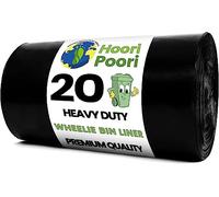 HooriPoori 20 Super Strong Thick Heavy Duty Wheelie Bin Liners 240 Litre Large Wheelie Bin Bags Black Refuse Sacks Trash Bags For Home, Garden Kitchen House Office Rubbish 100% Recycled Material