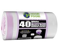 HooriPoori 45L litre 40 Drawstring Bin Bags Heavy Duty Swing Bin Liners Black Plastic Refuse Sacks tie top handle large Waste Dustbin Bags for Kitchen Home Office DIY Garden From Recycled Material