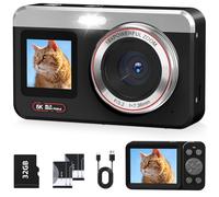 Hoorola Digital Camera, 5K Vlogging Camera for Photography, 80MP Dual Screen Point and Shoot Digital Camera with Auto Focus, 18X Zoom, Flash, 2 Batteries, 32GB Card, Black