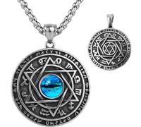 hooseiki Seal of Solomon Necklace, 12 Constellations Hexagram Six Pointed Star Blue Eyes Talisman Pendant, Jewish Protection Amulet Jewelry Gift