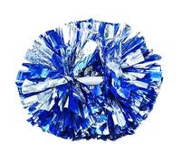 Hooshing 2 Pack Cheerleading Pom Poms Blue and Silver with Baton Plastic Handle for Team Spirit Sports Dance Cheering