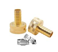 Hooshing 2Pcs Garden Hose Connector 1/2" Barb x 3/4" Female GHT Thread Solid Brass Water Hose Repair Kit Female Hose End Mender with Stainless Clamp Fit for 1/2" Garden Hose