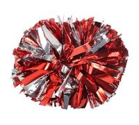 Hooshing 2PCS Silver and Red Pom Poms Cheerleading Metallic Cheer Pom Poms with Baton Handle for Professional Cheerleader Team Sports Spirited Dance Training
