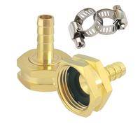 Hooshing 3/8" Barb x 3/4" GHT Female Garden Hose Swivel Adapter Heavy Duty Brass Hose Connectors with Stainless Clamps for Watering System Outdoor Faucet, 2 Pack