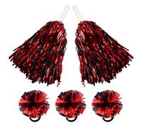 Hooshing 5PCS Black and Red Pom Poms Cheerleading Shaker and Hair Ropes Wrist Ties with Poms for Cheerleader Girls Sports Spirits Rewards Cheer in Party Festival