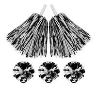 Hooshing 5PCS Black and White Pom Poms Cheerleading and Hair Ropes Wrist Ties with Plastic Poms for Cheerleader Girls Sports Spirits Rewards Cheer in Party Festival