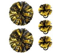 Hooshing 5PCS Cheerleading Pom Poms Black and Gold Cheerleader Hair Ties Pompoms for Basketball Football Sports Team Spirits Birthday Festivals Party Adults Kids