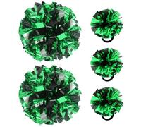 Hooshing 5PCS Cheerleading Pom Poms Black and Green Cheerleader Hair Ties Pompoms for Basketball Football Sports Team Spirits Birthday Festivals Party Adults Kids